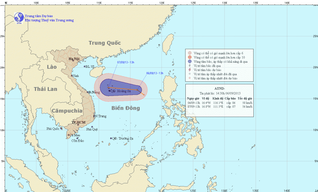 Tin áp thấp nhiệt đới trên biển Đông 06/09/2013
