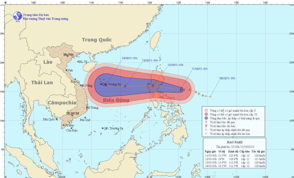Siêu bão Nari tiến vào biển Đông