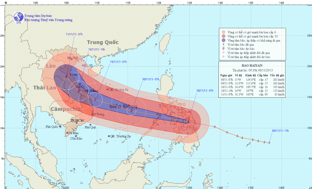 Bão Haiyan sẽ gây mưa to cho Bắc Bộ và Trung Bộ