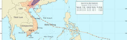 Bão số 14- bão Haiyan tiếp tục di chuyển nhanh theo hướng Bắc
