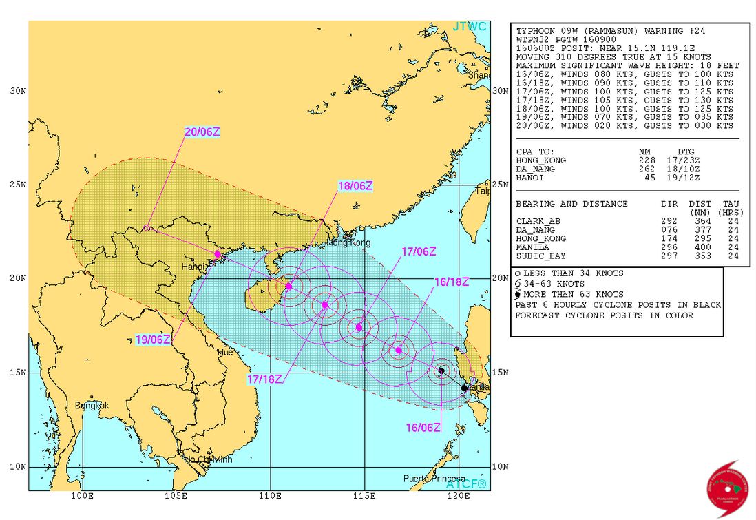 Bão Rammasun sẽ đổ bộ vào Việt Nam ngày 19/7