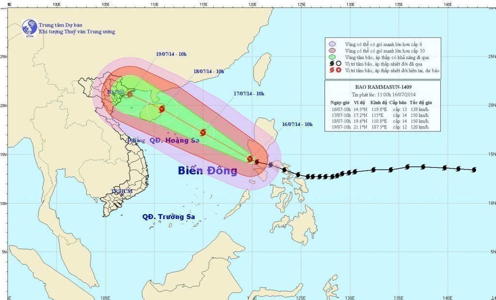 Bão Rammasun tiến vào Biển Đông, trở thành bão số 2 trên Biển Đông