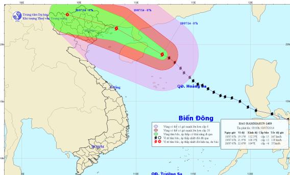 Tin bão khẩn cấp: Bão Rammasun đổ bộ gây mưa lớn cho Bắc Bộ và Bắc Trung Bộ 