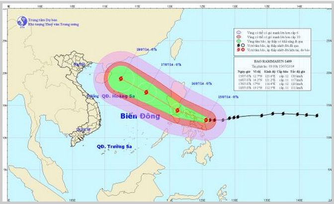 Bão Rammasun tiếp tục mạnh lên và tiến về Biển Đông 
